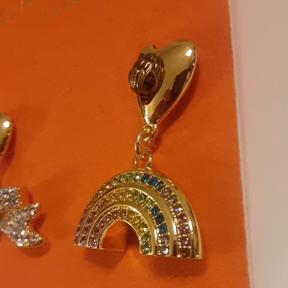 Kurt Geiger Bow and Rainbow Gold Accent Heart Earrings - Picture 11 of 17